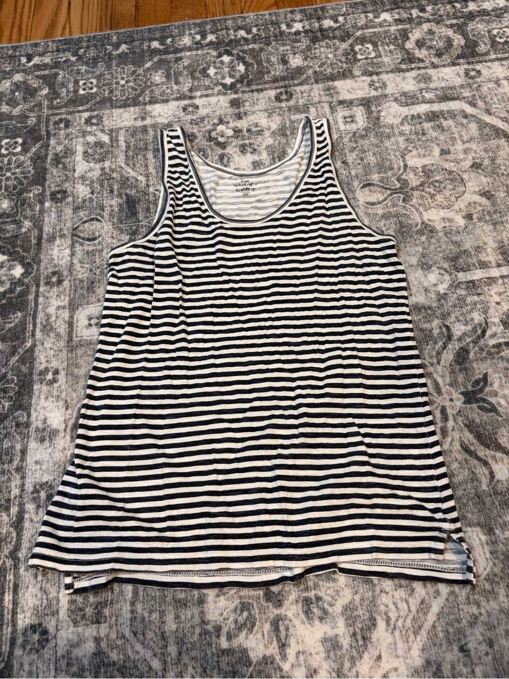 LOFT Navy and White Striped Scoop Neck Tank